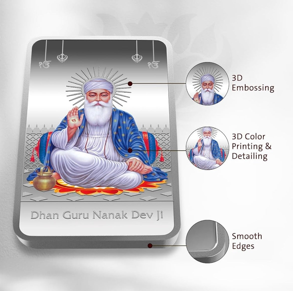 999.9+ Purest Silver Bar, Guru Nanak Dev ji 50 gm Silver Coin
