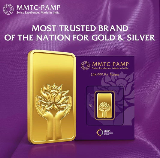 MMTC PAMP 24K (999.9+) Purest 1g Gold Bar, Lotus 1g Coin
